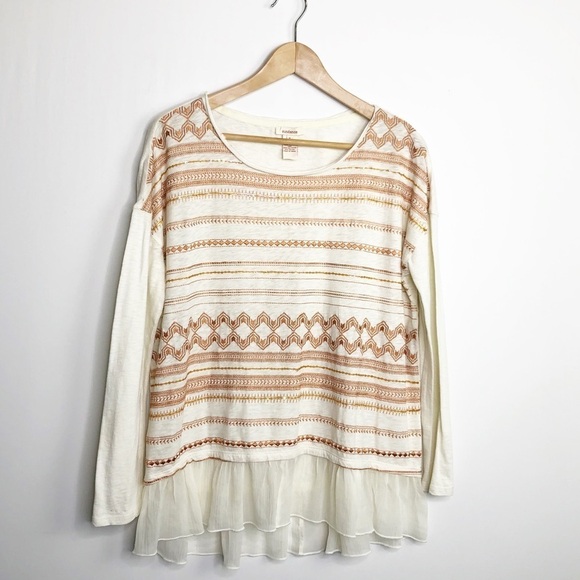 Sundance embroidered sequin sheer peplum hem blouse - Picture 8 of 8